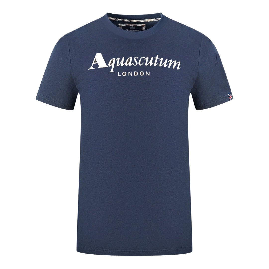 Marineblaues T-Shirt mit Logo-Rundhalsausschnitt