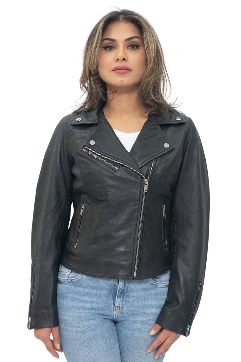 Klassische Damen-Leder-Bikerjacke