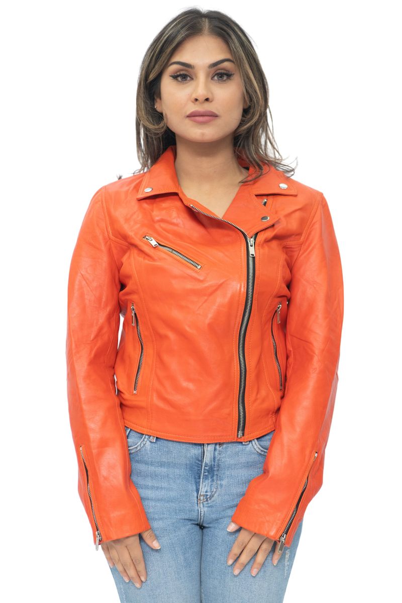 Klassische Damen-Leder-Bikerjacke
