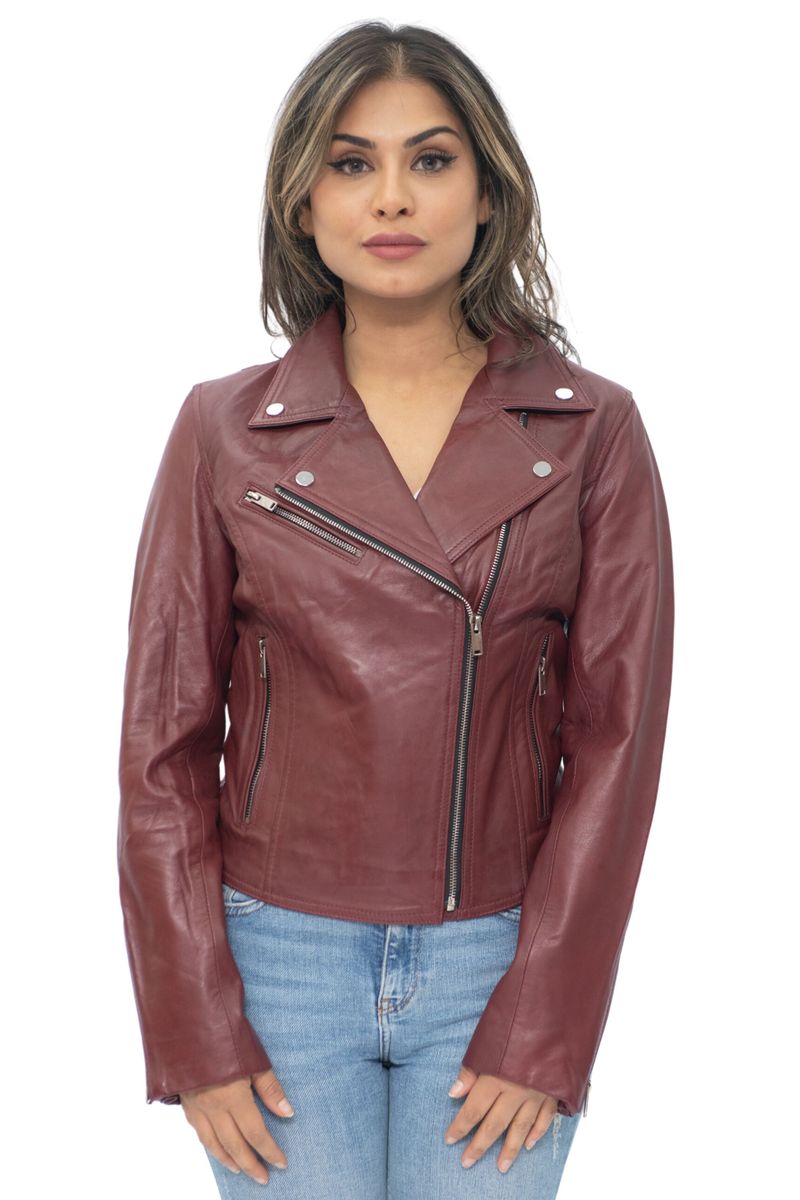 Klassische Damen-Leder-Bikerjacke