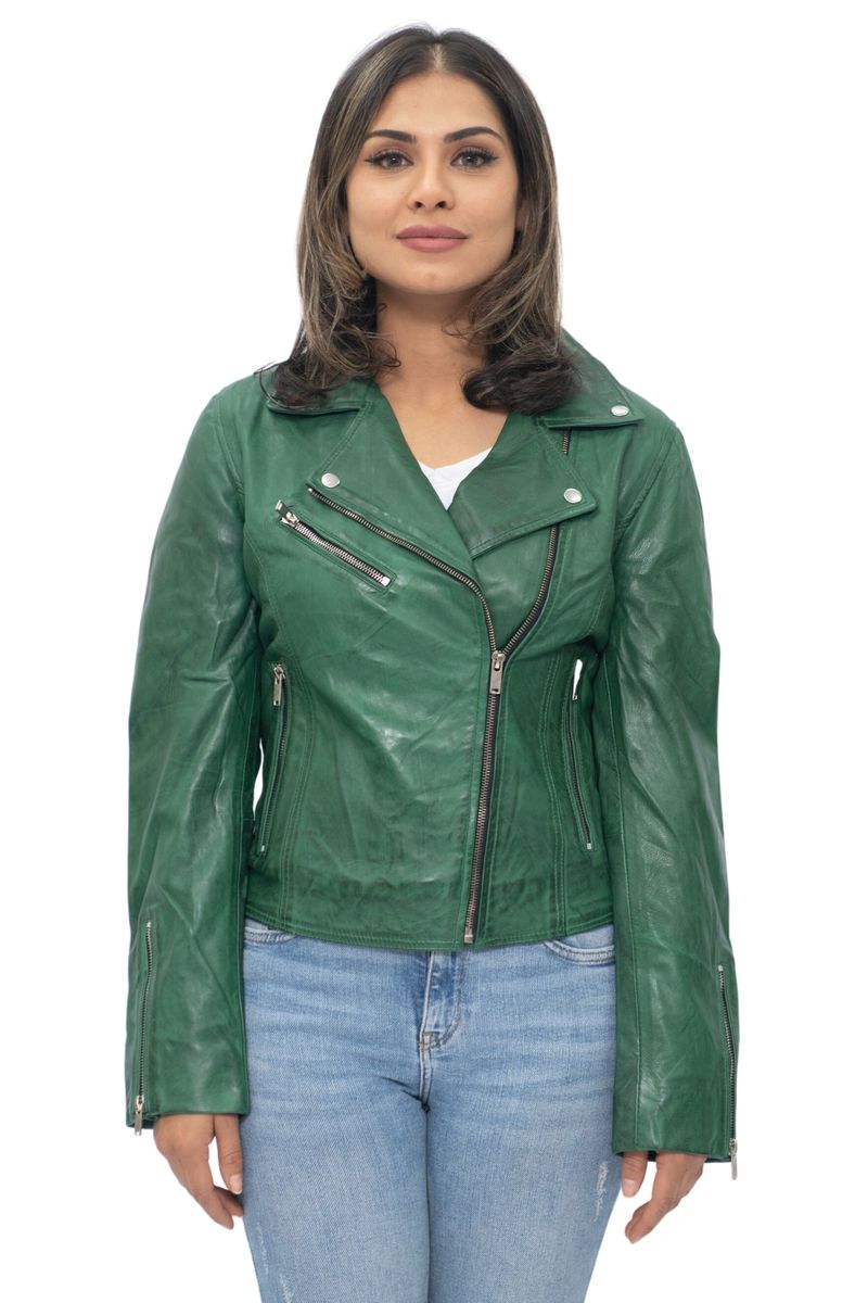 Klassische Damen-Leder-Bikerjacke