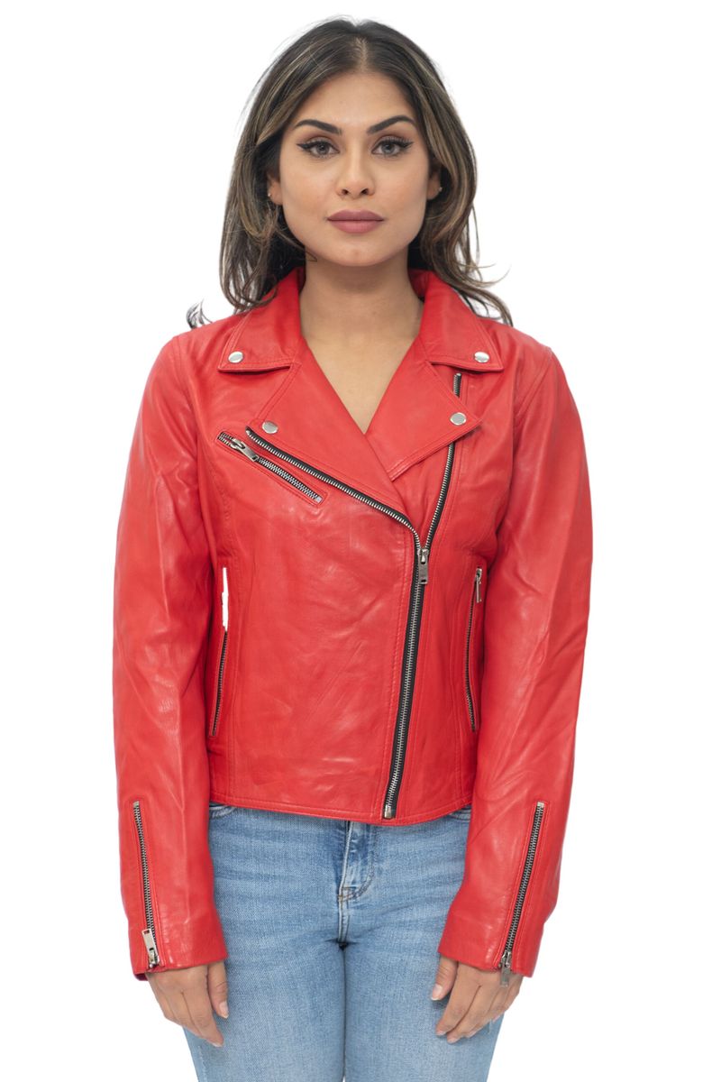 Klassische Damen-Leder-Bikerjacke