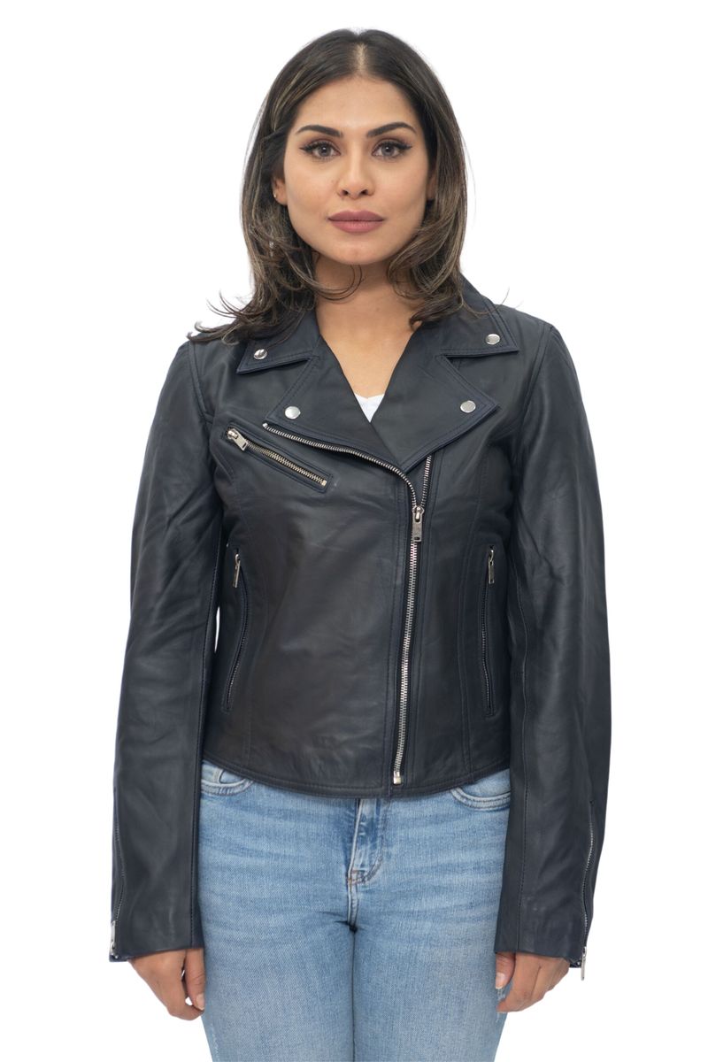 Klassische Damen-Leder-Bikerjacke