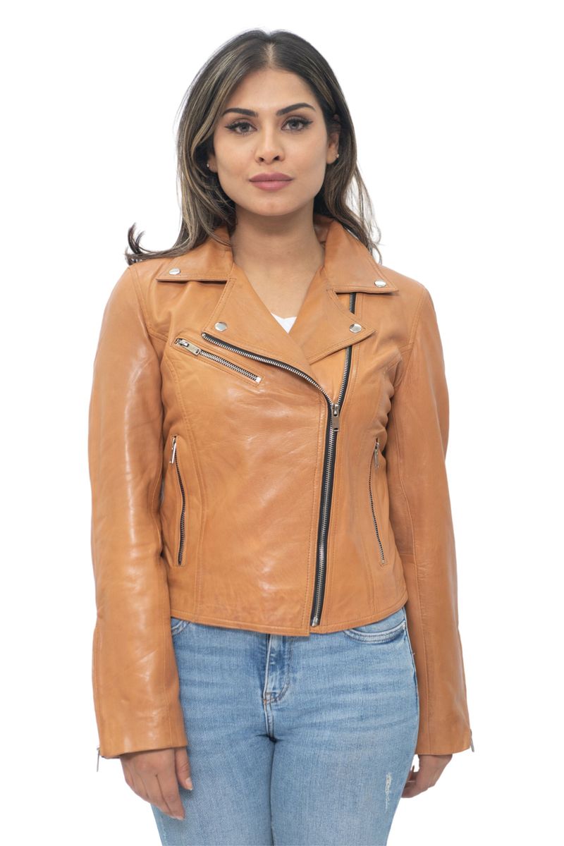 Klassische Damen-Leder-Bikerjacke
