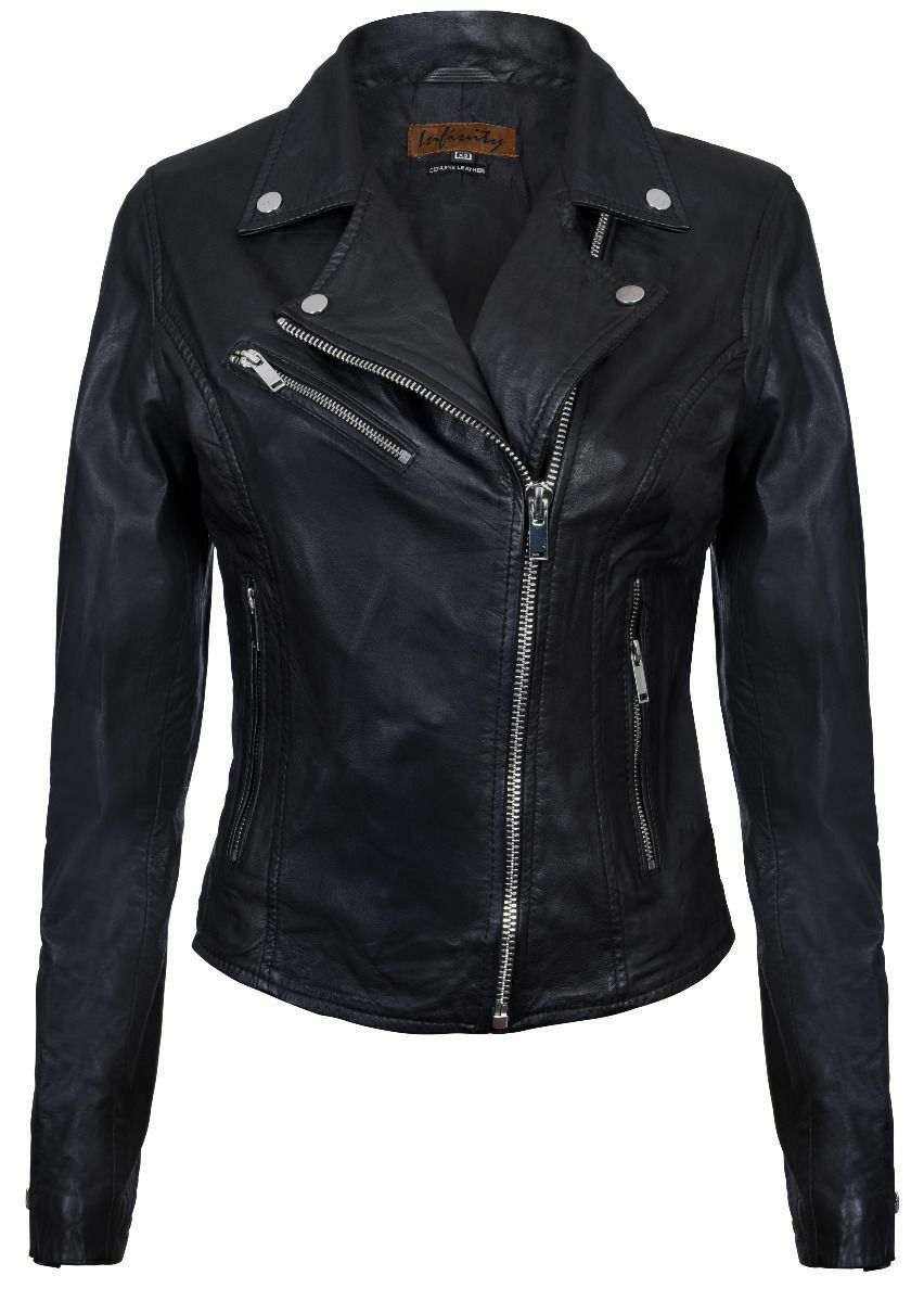Klassische Damen-Bikerjacke aus Leder
