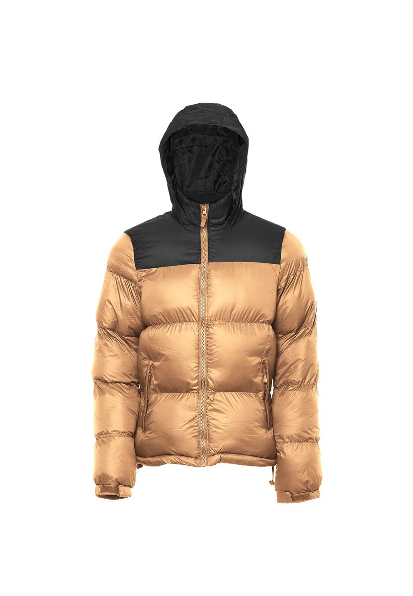 Zweifarbige Wattierte Steppjacke mit Kapuze