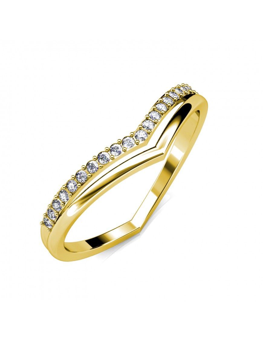 Eleganter V-förmiger Goldring mit Kristallen