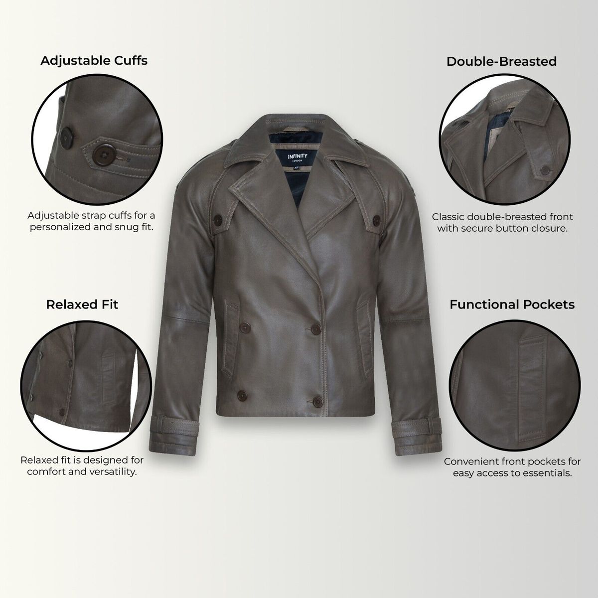 Übergroße Kurze Trenchcoat-Lederjacke