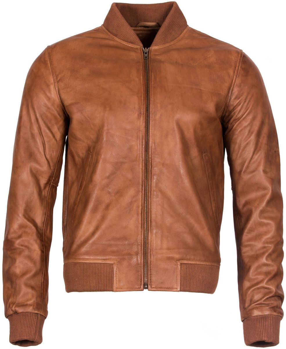 Braune Leder-Bomberjacke