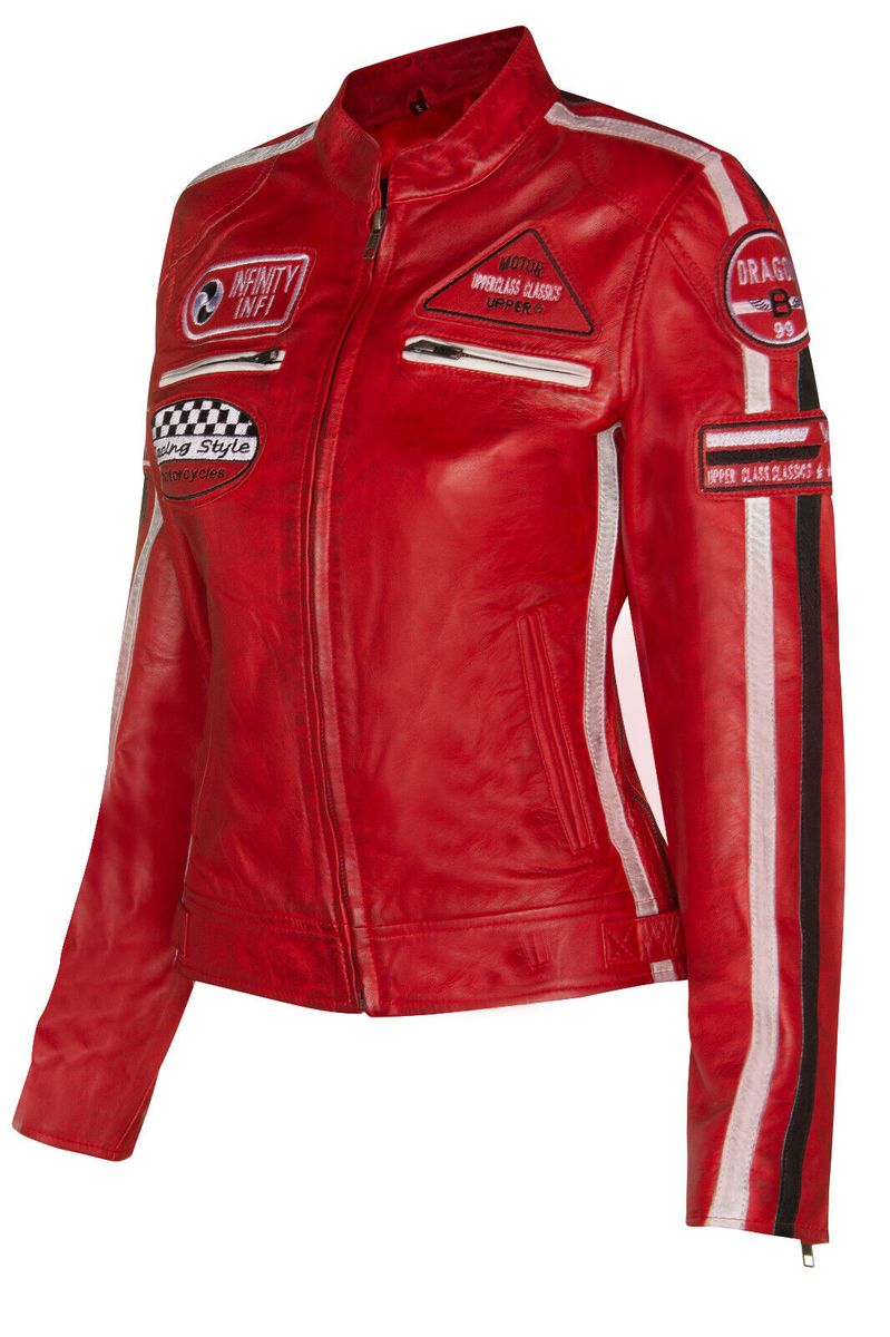 Leder-Bikerjacke mit Rennabzeichen