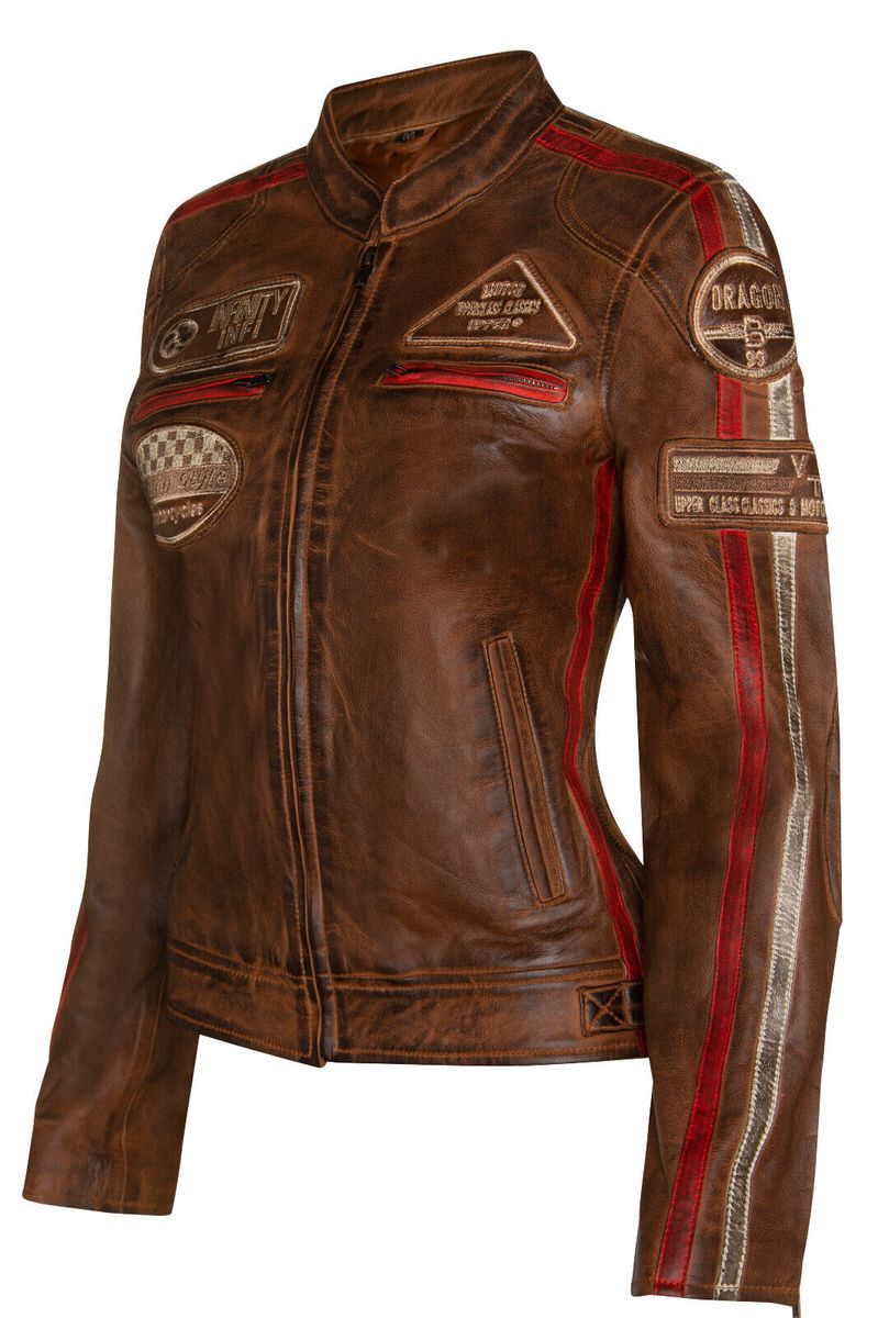 Leder-Bikerjacke mit Rennabzeichen