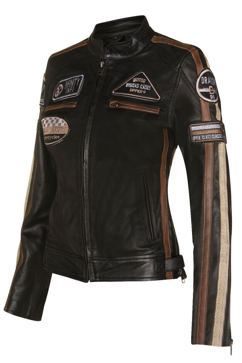 Leder-Bikerjacke mit Rennabzeichen