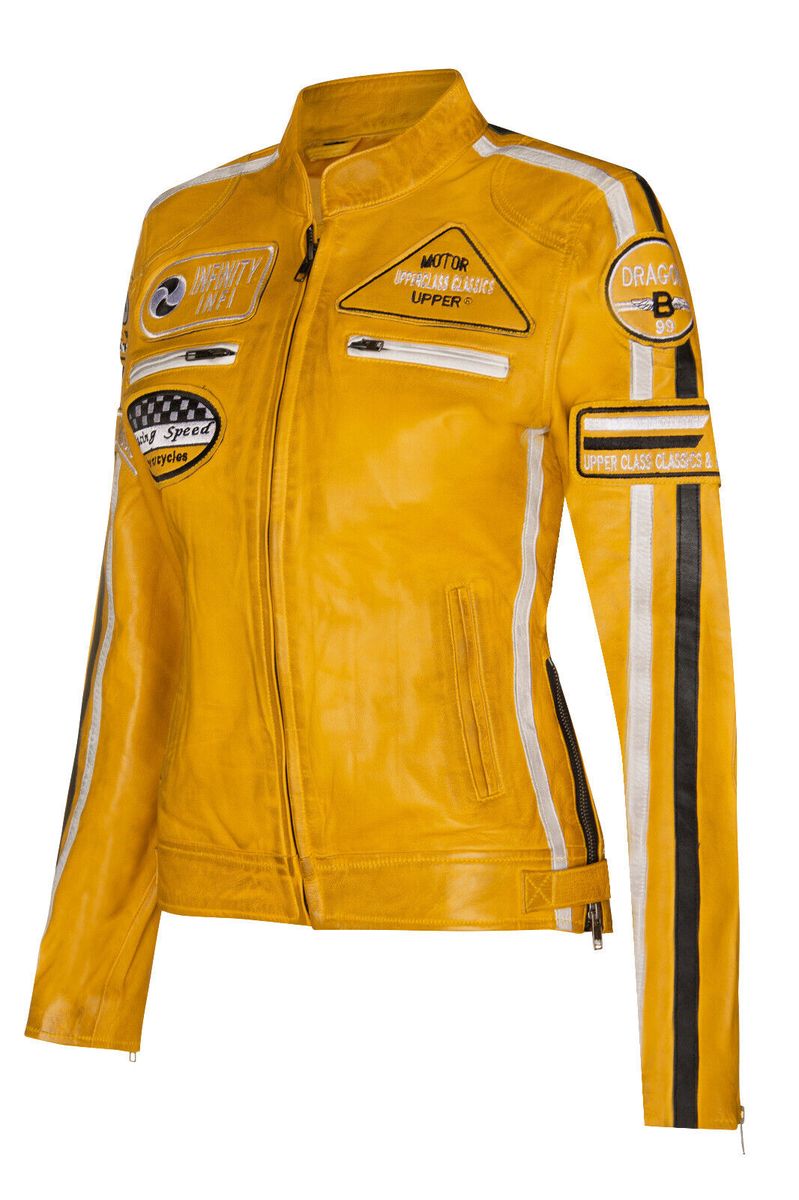 Leder-Bikerjacke mit Rennabzeichen