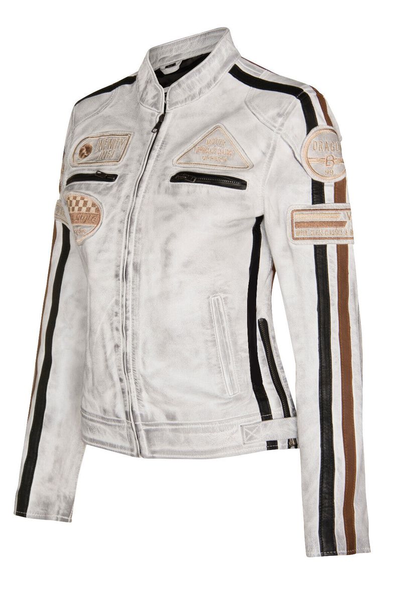 Leder-Bikerjacke mit Rennabzeichen