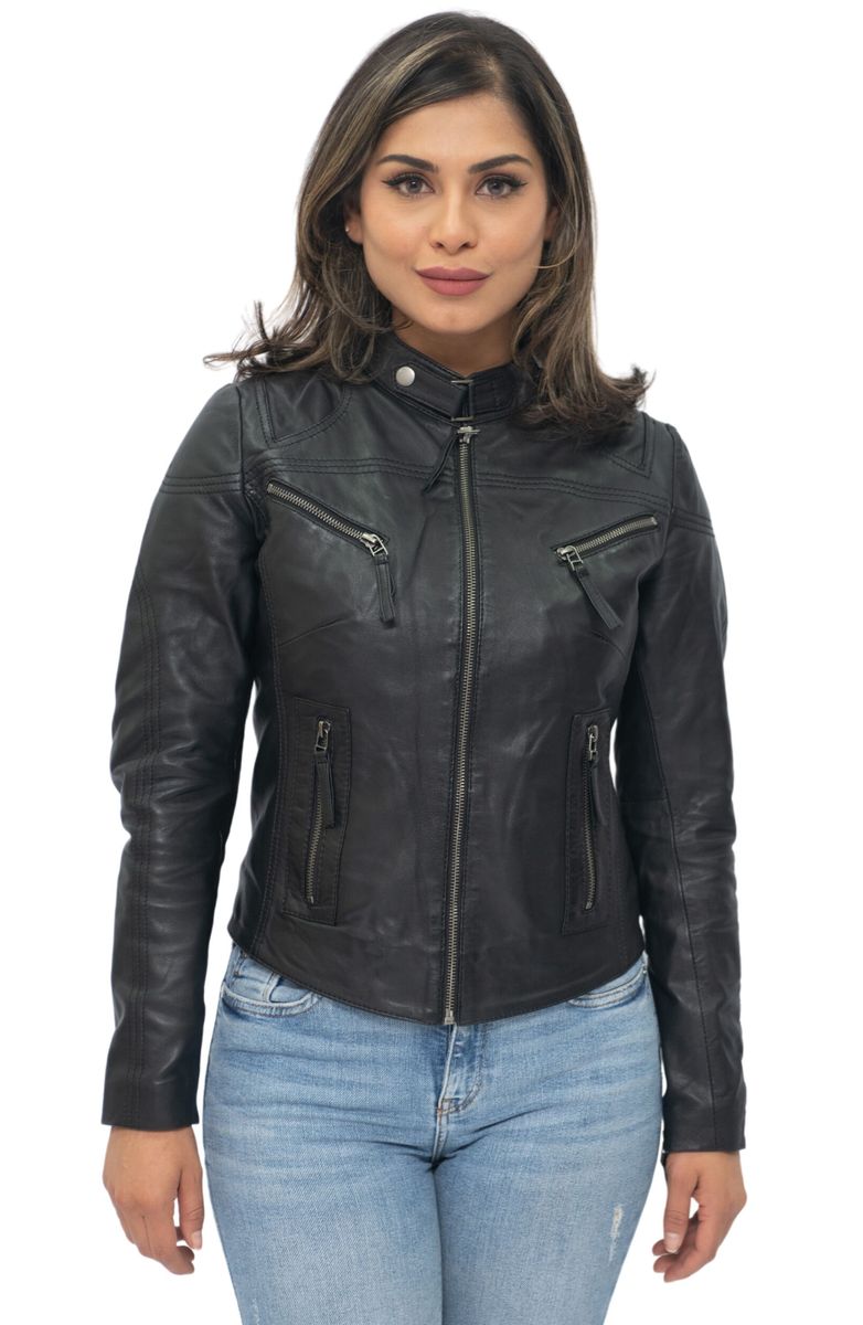Damen Slim Fit Leder Bikerjacke