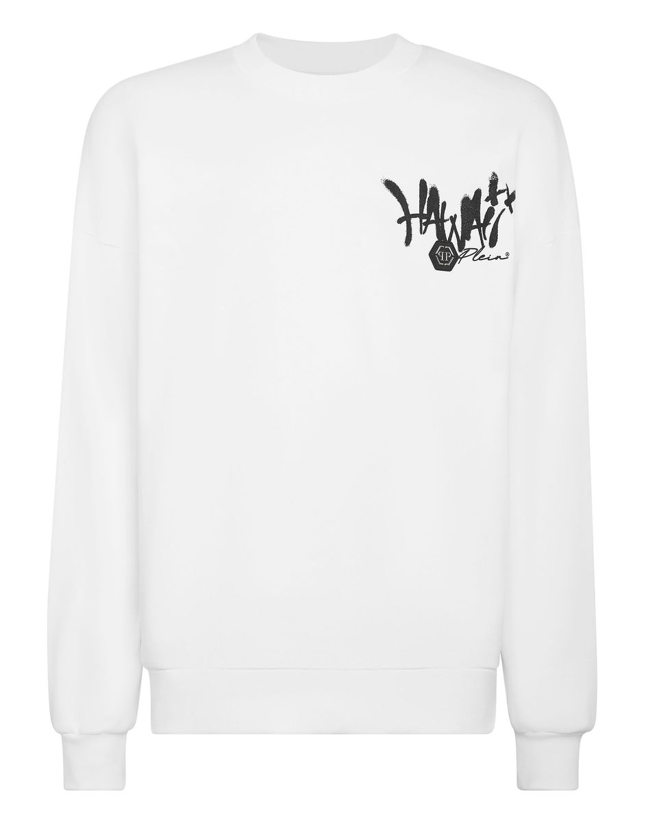 Hawaii-Grafik Pullover aus Baumwollfleece