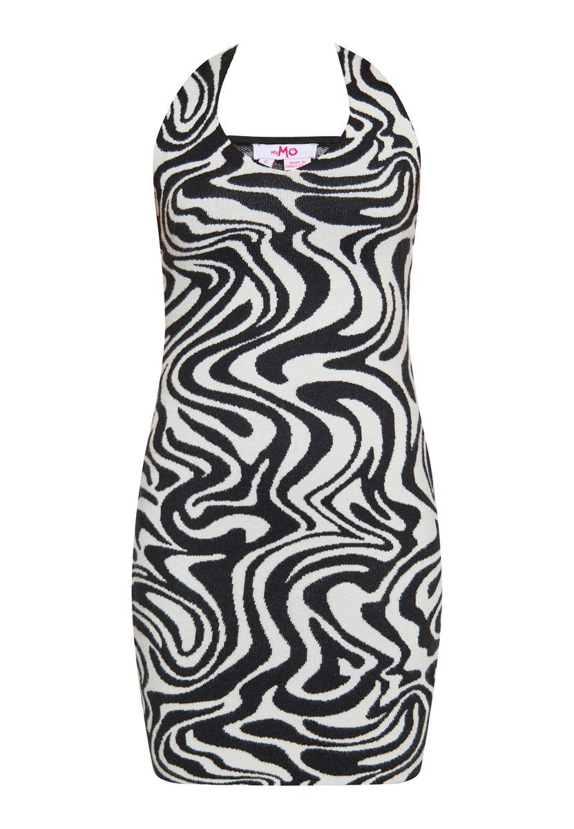 Mini-Strickkleid mit Zebra-Neckholder-Muster