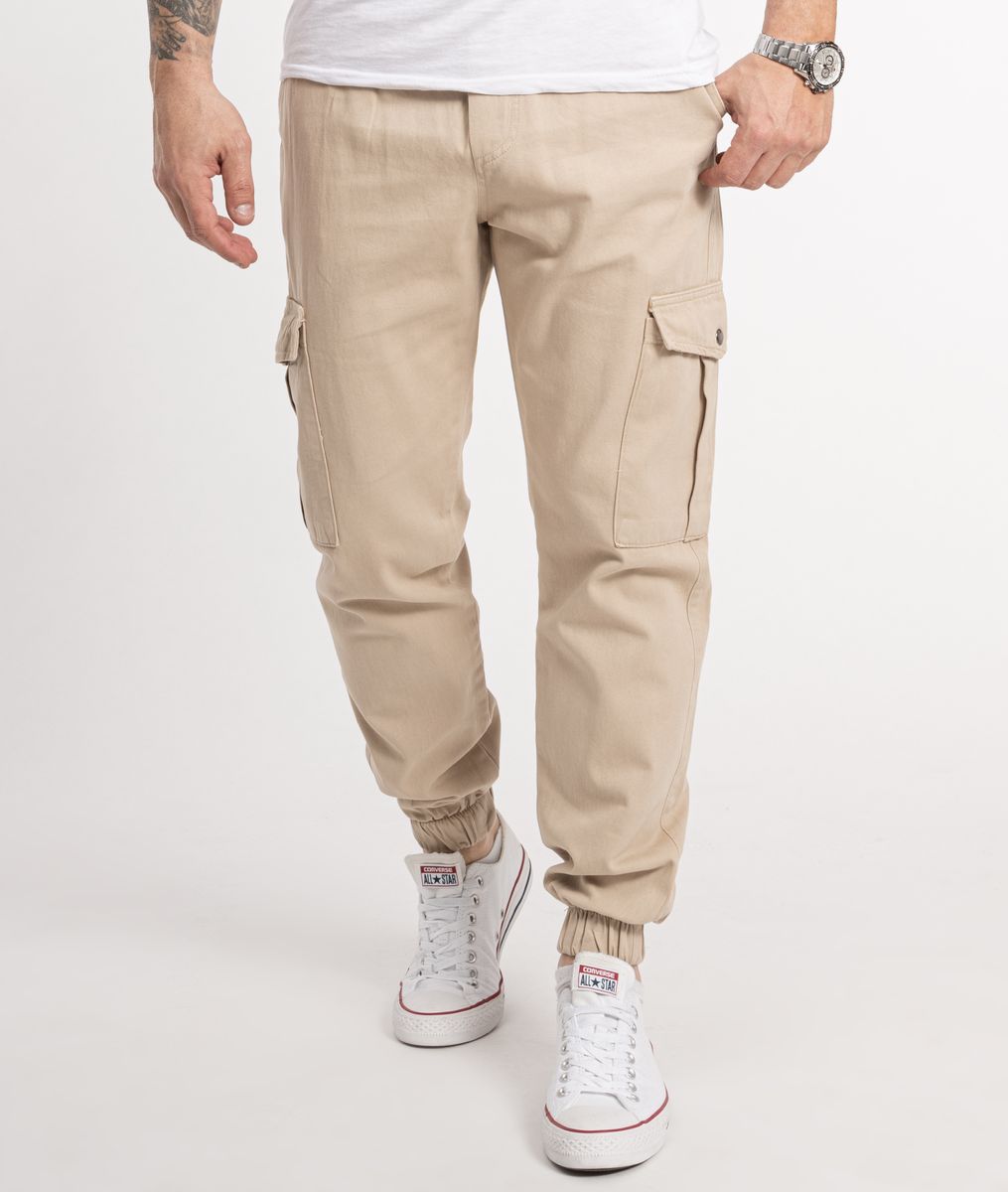 Beige Cargo-Jogginghose aus Baumwoll-Twill