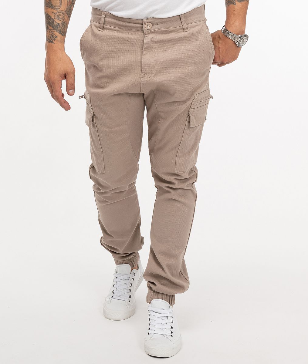 Beige Cargo-Jogginghose aus Baumwoll-Twill