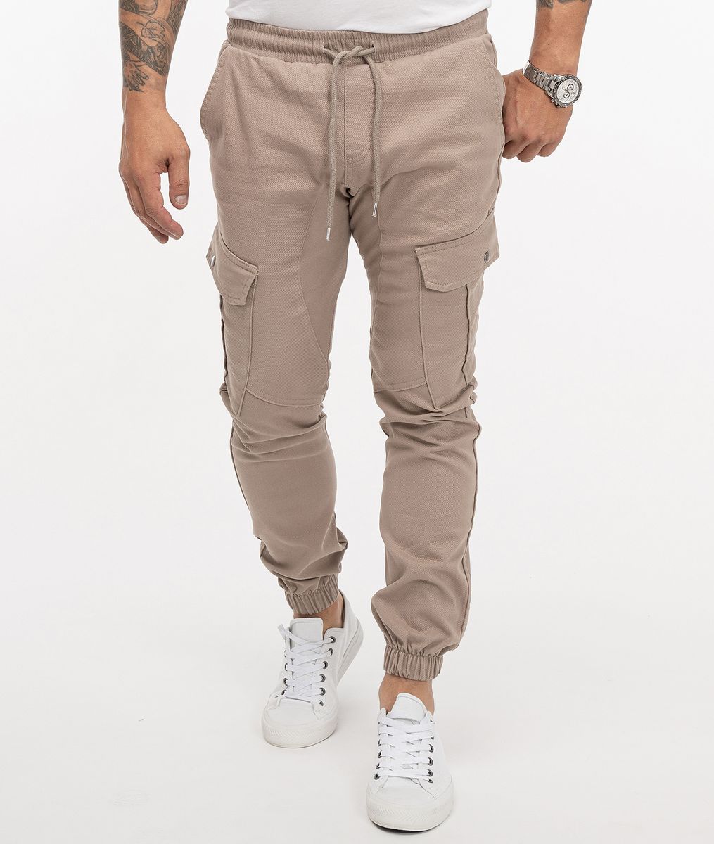 Beige Cargo-Jogginghose aus Baumwoll-Twill