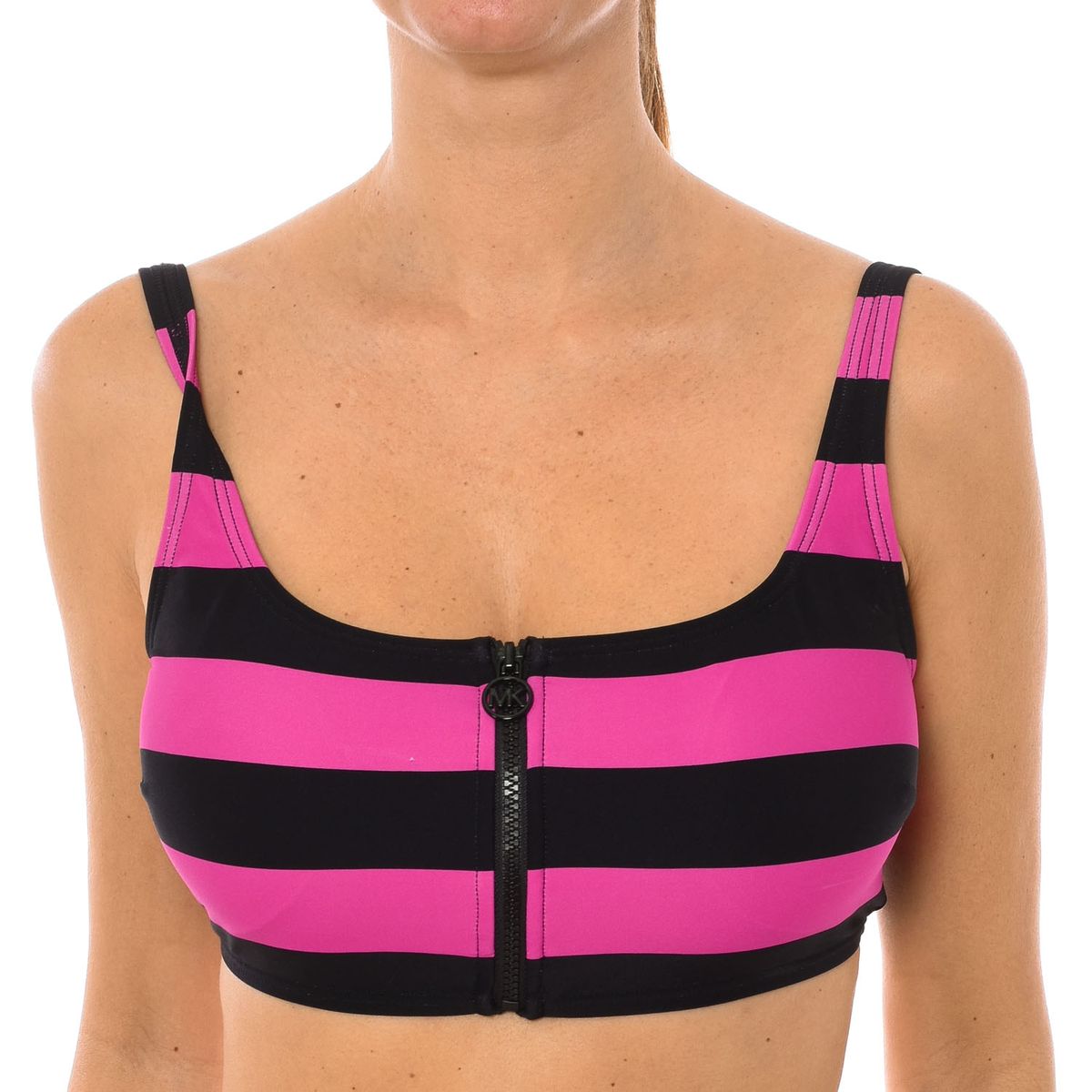 Gestreiftes Bralette-Bikini-Oberteil mit Reißverschluss