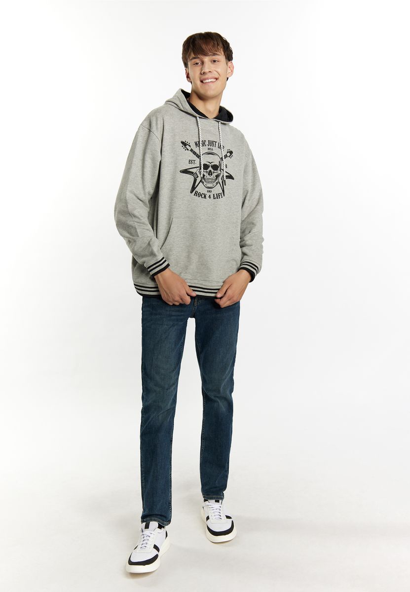 Rock-Grafik-Hoodie mit gestreiften Bündchen