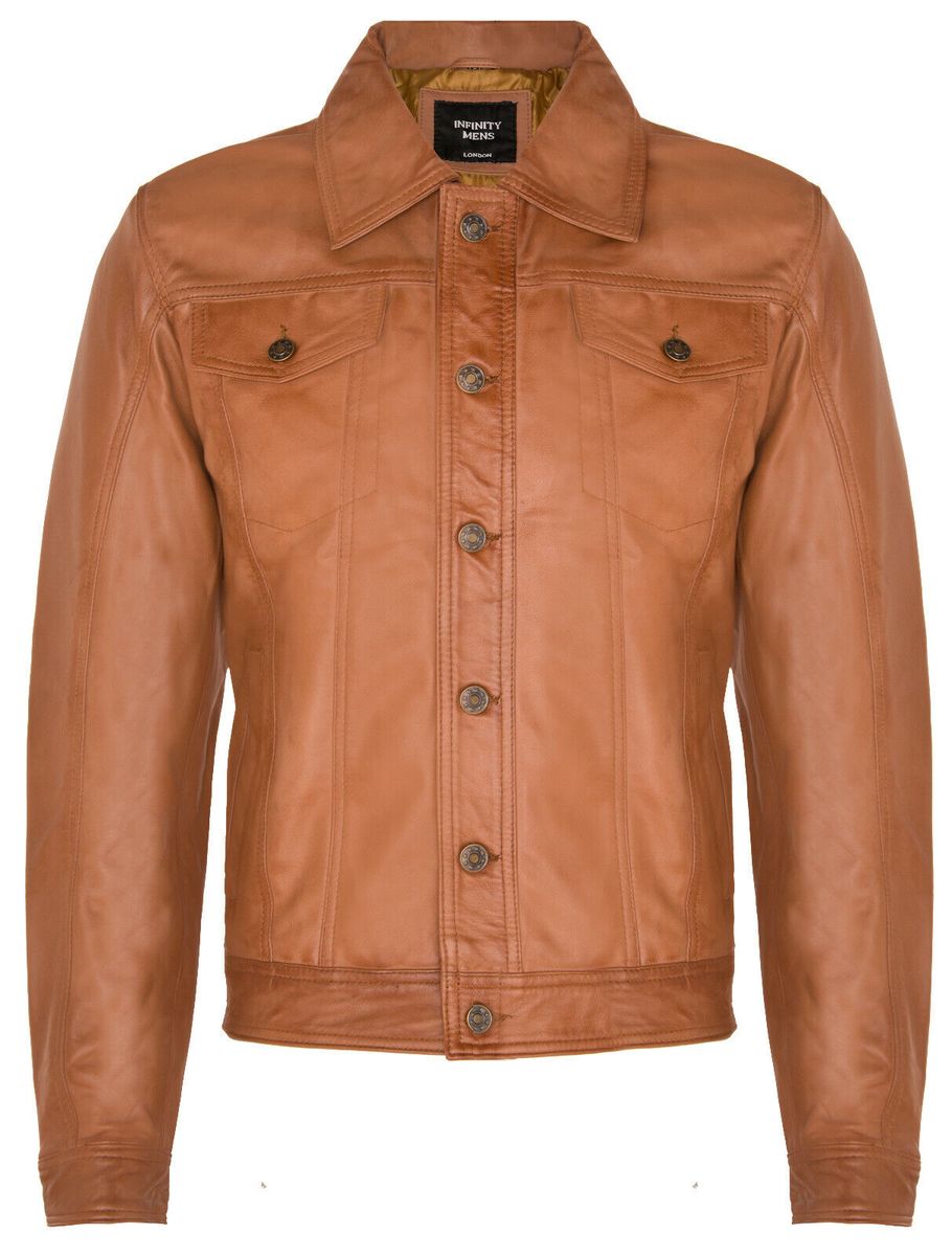 Herren Leder Trucker Jacke Slim Fit