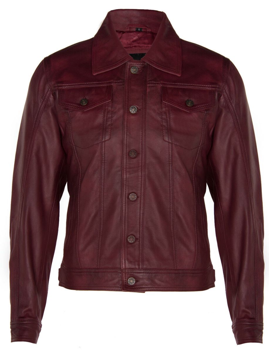 Herren Leder Trucker Jacke Slim Fit