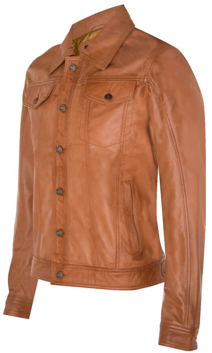 Schmal geschnittene Leder-Truckerjacke