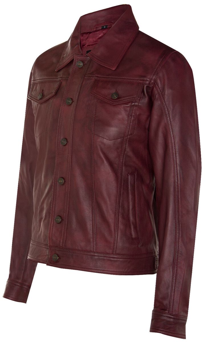 Schmal geschnittene Leder-Truckerjacke