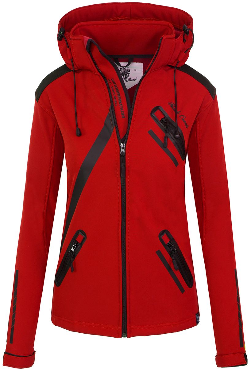 Rot-schwarze Softshelljacke