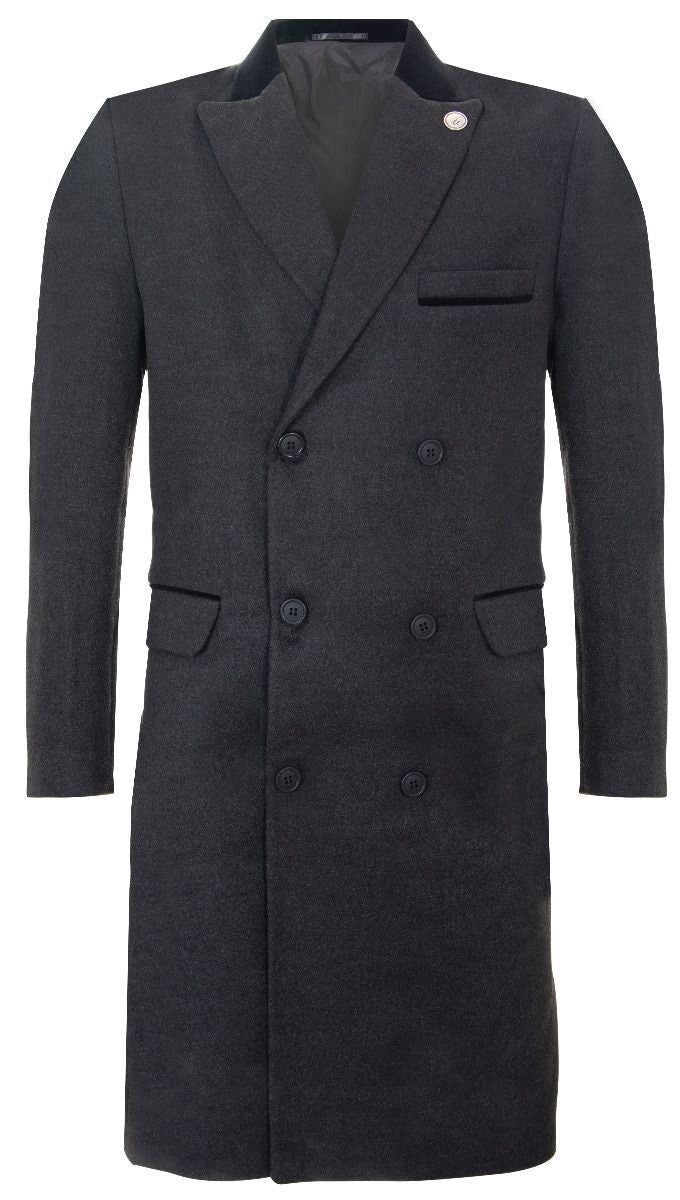 Grauer, zweireihiger Crombie-Mantel für Herren