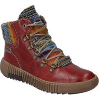 Rote Leder Stiefelette mit Textileinsätzen