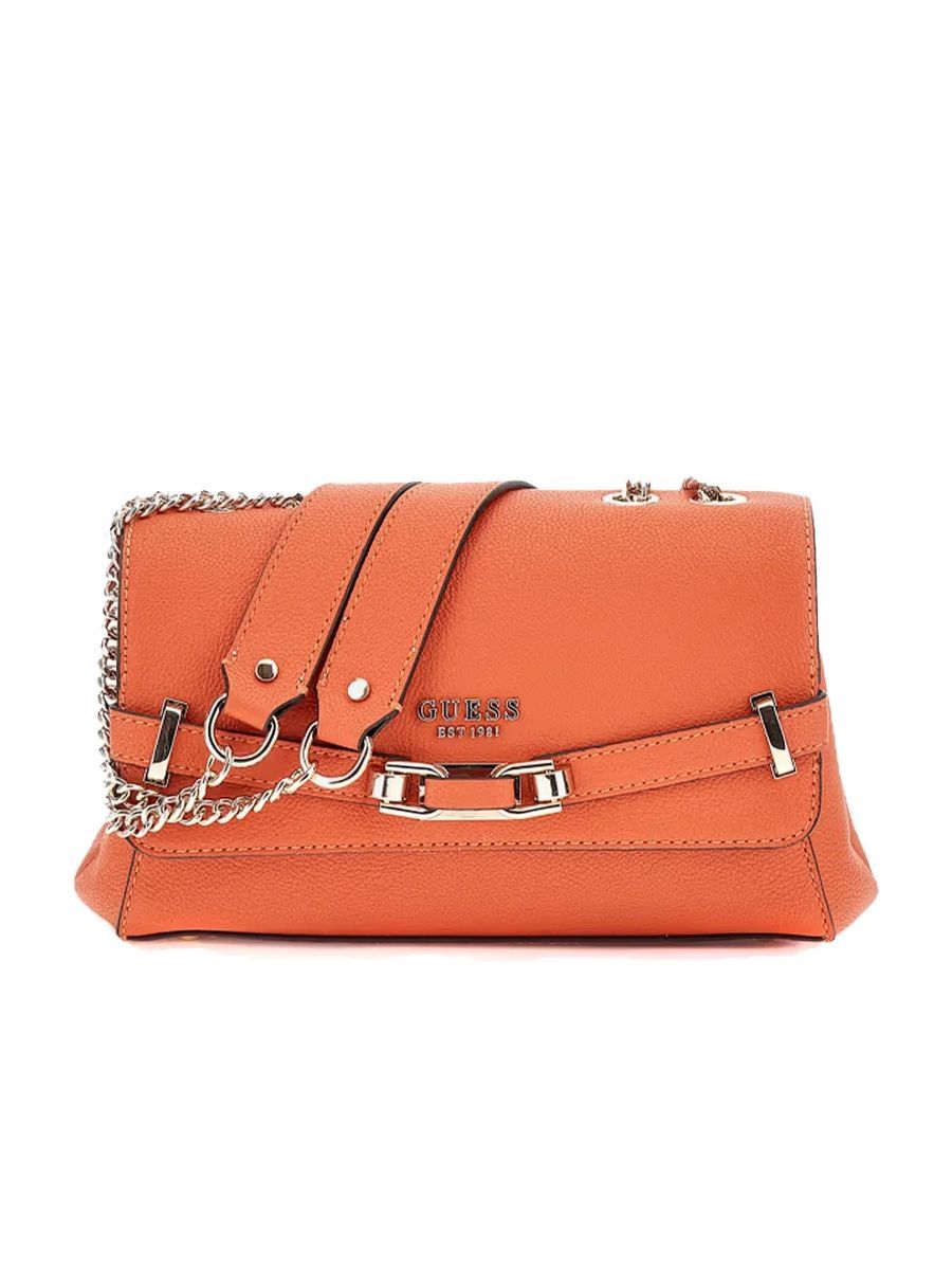 Elegante orangefarbene Schultertasche mit Kette