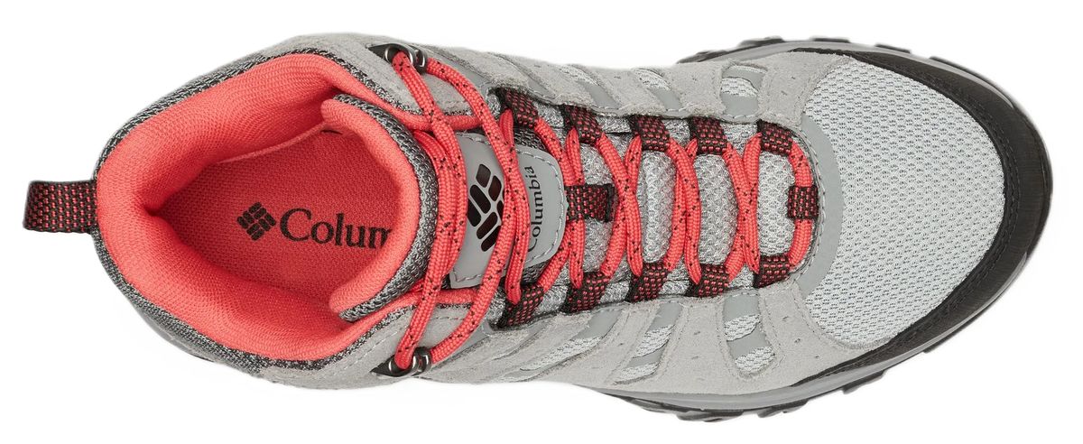Graue und rote wasserdichte Wanderschuhe