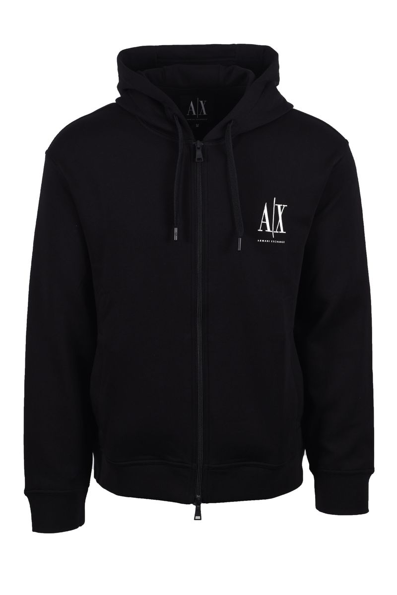 Schwarzer Jersey-Kapuzenpullover mit Reißverschluss