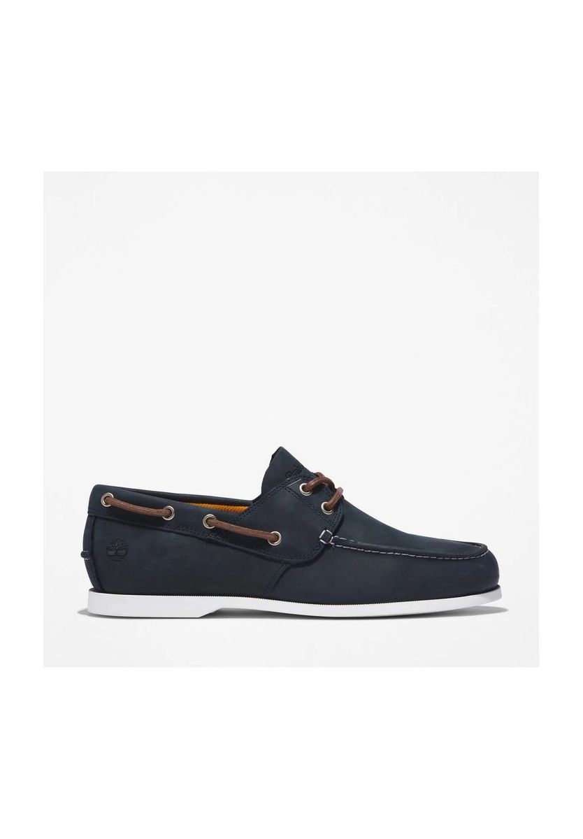Klassischer Leder Bootsschuh in Marineblau