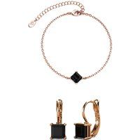 Roségoldenes Schmuckset mit schwarzen Akzenten