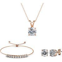 Kristall Solitär Schmuckset in Roségold