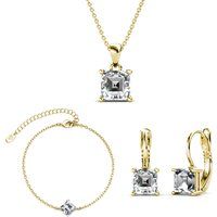 Quadratisches Kristall Schmuckset Gold Finish