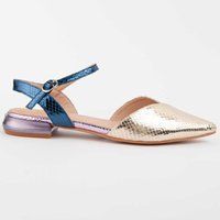 Metallic Ballerinas mit spitzer Kappe und Knöchelriemen