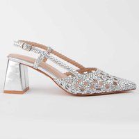 Silber gewebter Slingback-Absatzschuh
