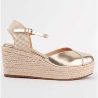 Goldene Espadrille Keil Plateau Sandale