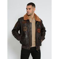 Top Gun Leder Bomber Jacke mit Aufnähern