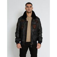 Top Gun Leder Bomber Jacke mit Aufnähern