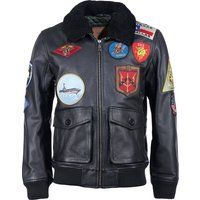 Top Gun Leder Bomberjacke mit Aufnähern