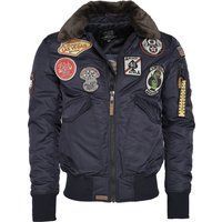 Bomberjacke mit Aufnähern und Kunstfellkragen