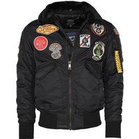 Bomberjacke mit Aufnähern und Kunstfellkragen