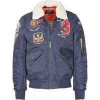 Bomberjacke mit Aufnähern und Kunstfellkragen