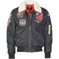 Bomberjacke mit Aufnähern und Kunstfellkragen